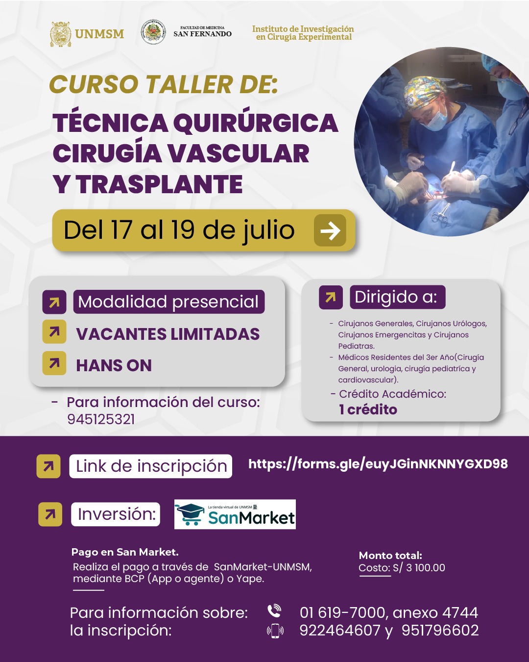 I Curso-Taller de Técnica Quirúrgica en Cirugía Vascular y Trasplante – UNMSM